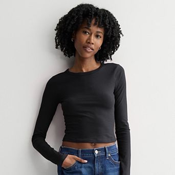 Juniors' SO® Long Sleeve Cropped Crew Neck Tee