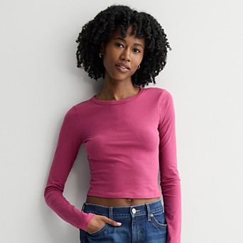 Juniors' SO® Long Sleeve Cropped Crew Neck Tee
