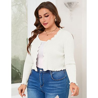 Shrug for Plus Size Women Button Down Long Sleeve Knit Cropped Cardigan