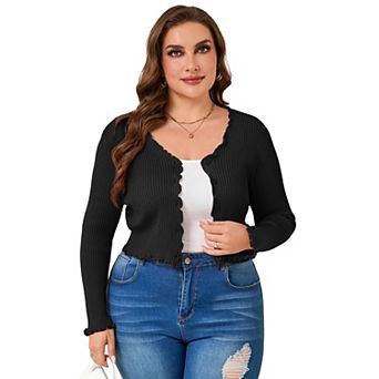 Shrug for Plus Size Women Button Down Long Sleeve Knit Cropped Cardigan
