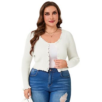 Shrug for Plus Size Women Button Down Long Sleeve Knit Cropped Cardigan
