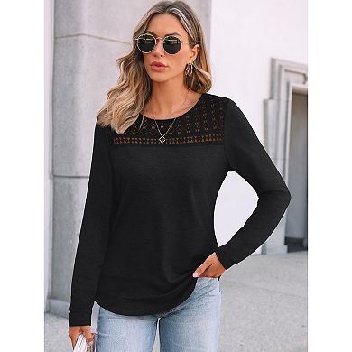 Women Casual Loose Top Long Sleeve Sheer Dressy Blouse