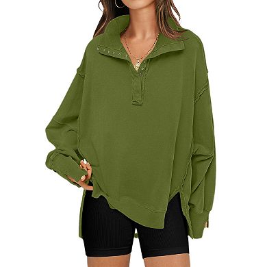 Women Oversized Sweatshirt Casual Long Sleeve Side Slit Top