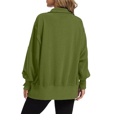Women Oversized Sweatshirt Casual Long Sleeve Side Slit Top