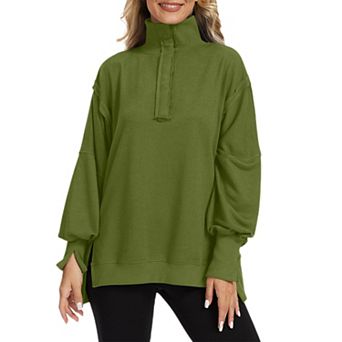 Women Oversized Sweatshirt Casual Long Sleeve Side Slit Top