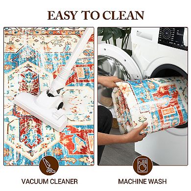 ANIXOL Vintage Washable Area Rug Non-Slip, Soft, Collapsible Carpet for Living Room