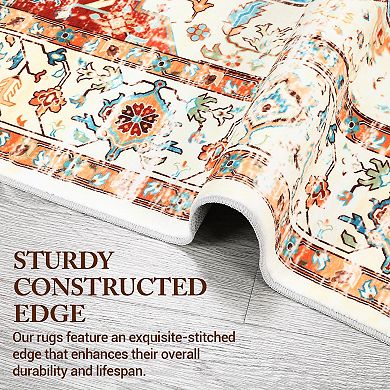 ANIXOL Vintage Washable Area Rug Non-Slip, Soft, Collapsible Carpet for Living Room