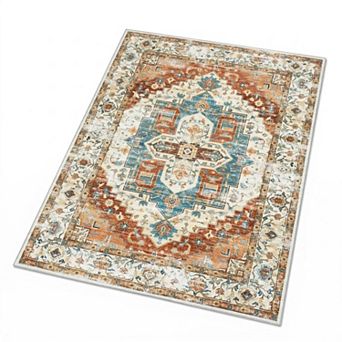 ANIXOL Vintage Washable Area Rug Non-Slip, Soft, Collapsible Carpet for Living Room