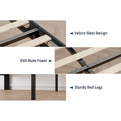 Bed Frame, Upholstered Platform Bed with Button Tufted Headboard & Under-Bed Storage Space