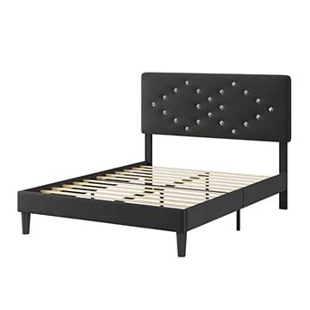 Bed Frame, Upholstered Platform Bed with Button Tufted Headboard & Under-Bed Storage Space