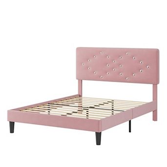 Bed Frame, Upholstered Platform Bed with Button Tufted Headboard & Under-Bed Storage Space