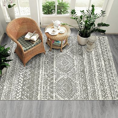 ANIXOL Washable Non-Slip Distressed Area Rug Foldable, Non-Shedding Boho Carpet for Living Room