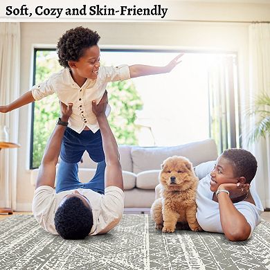 ANIXOL Washable Non-Slip Distressed Area Rug Foldable, Non-Shedding Boho Carpet for Living Room