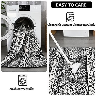 ANIXOL Washable Non-Slip Distressed Area Rug Foldable, Non-Shedding Boho Carpet for Living Room