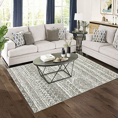 ANIXOL Washable Non-Slip Distressed Area Rug Foldable, Non-Shedding Boho Carpet for Living Room