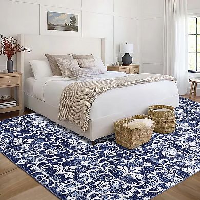ANIXOL Vintage Floral Area Rug Washable, Soft Non-Slip Polypropylene Carpet