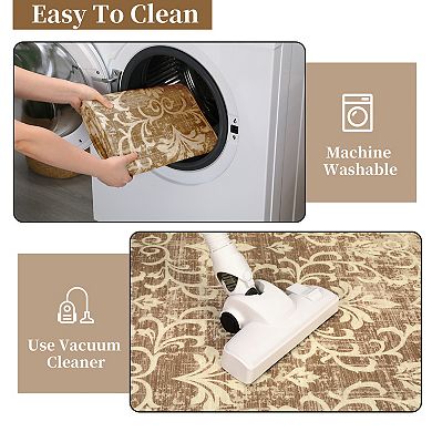 ANIXOL Vintage Floral Area Rug Washable, Soft Non-Slip Polypropylene Carpet