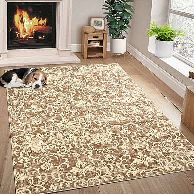 ANIXOL Vintage Floral Area Rug Washable, Soft Non-Slip Polypropylene Carpet