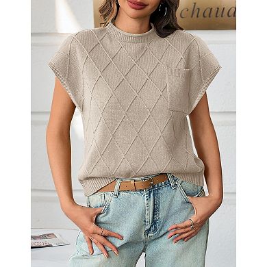 Women Short Sleeve Sweaters Casual Loose Knit Pullover Tops