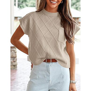Women Short Sleeve Sweaters Casual Loose Knit Pullover Tops