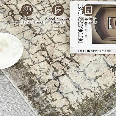 ANIXOL Modern Abstract Washable Area Rug, Soft Non-Slip Low-Pile Carpet