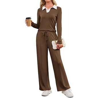 SHESHOW Womens V-Neck Lounge Sets 2 pc Comfy Loungewear Cozy Top High Waist Joggers