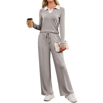 SHESHOW Womens V-Neck Lounge Sets 2 pc Comfy Loungewear Cozy Top High Waist Joggers