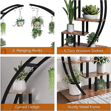 ANIXOL 5-Tier Metal and Wood Plant Stand
