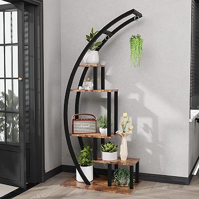 ANIXOL 5-Tier Metal and Wood Plant Stand