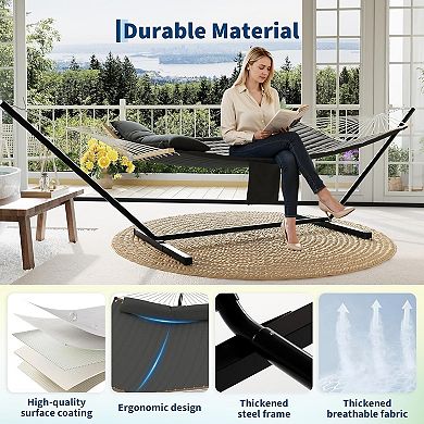ANIXOL Double Hammock with Stand, Polyester Fabric, 450 lbs Capacity