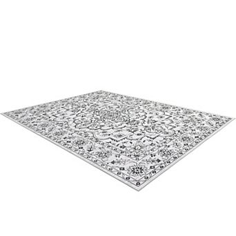 ANIXOL Ultra Thin Washable Area Rug-Vintage Floral Low-Pile Carpet-Non-Slip