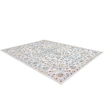 ANIXOL Ultra Thin Washable Area Rug-Vintage Floral Low-Pile Carpet-Non-Slip