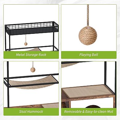 ANIXOL Multi-Level Retro Wood Metal Cat Litter Box Enclosure Tower