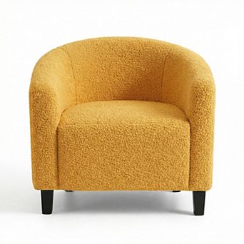 ANIXOL Teddy Boucle Accent Barrel Chair with Cozy Backrest