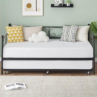 ANIXOL Space-Saving Twin Metal Daybed Frame with Trundle Heavy Duty Steel Slats, Headboard