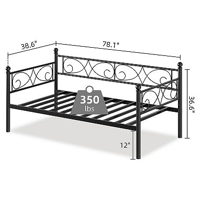ANIXOL Space-Saving Twin Metal Daybed Frame with Trundle Heavy Duty Steel Slats, Headboard