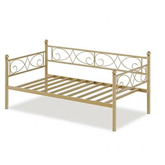 ANIXOL Space-Saving Twin Metal Daybed Frame with Trundle Heavy Duty Steel Slats, Headboard