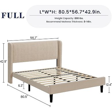 Soft Upholstered Platform Bed Frame with Vertical Channel Tufted Wingback Headboard