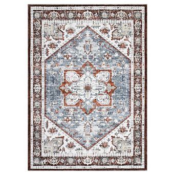 ANIXOL Vintage Floral Washable Area Rug, Soft Low-Pile Non-Slip Boho Carpet