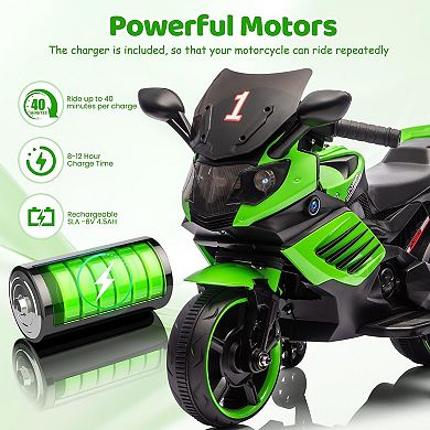 ANIXOL Kids Electric Motorcycle with Training Wheels and LED Lights