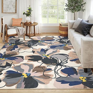 ANIXOL Washable Floral Area Rug