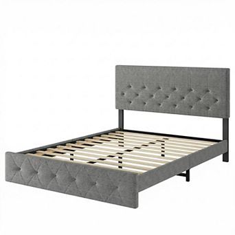 ANIXOL Modern Upholstered Bed Frame with Adjustable Headboard, LED Lights