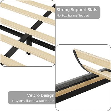 ANIXOL Modern Upholstered Bed Frame with Adjustable Headboard, LED Lights