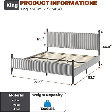 Bed Frame with Upholstered Headboard Corduroy upholstered Bed upholstered Bed Frame