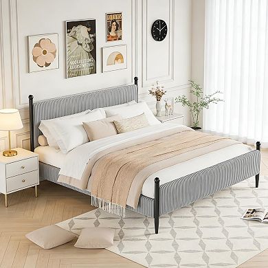 Bed Frame with Upholstered Headboard Corduroy upholstered Bed upholstered Bed Frame