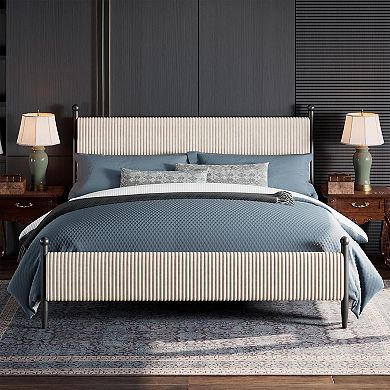 Bed Frame with Upholstered Headboard Corduroy upholstered Bed upholstered Bed Frame