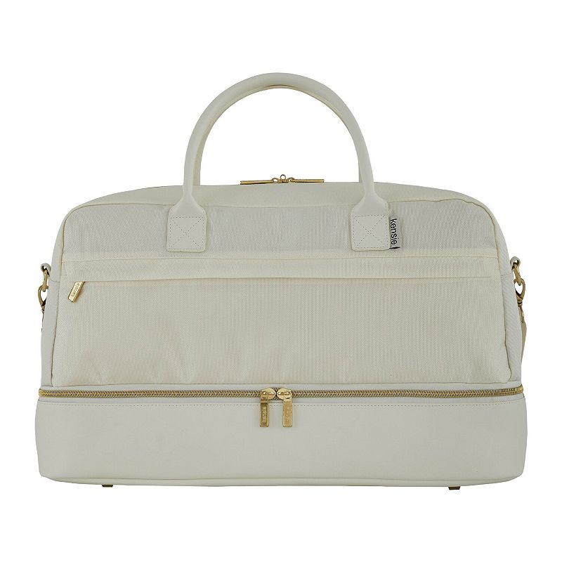 Kensie Panache Collection 2-Section Drop-Bottom Weekender Duffel, White Dream