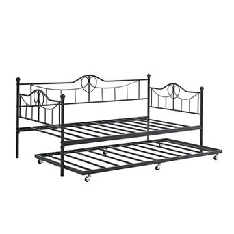 ANIXOL Space-Saving Twin Metal Daybed with Pull-Out Trundle Sturdy Steel Slats