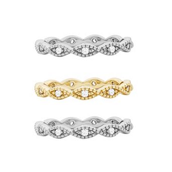 PRIMROSE Cubic Zirconia Scalloped 3 pc Ring Set