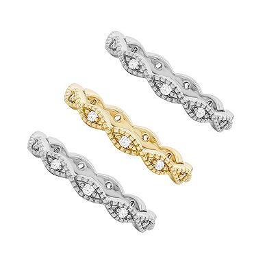 PRIMROSE Cubic Zirconia Scalloped 3-Piece Ring Set